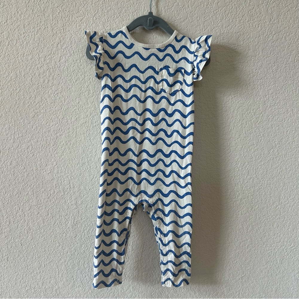 Tea Collection | Blue Wavy Romper | Toddler Size 12-18M